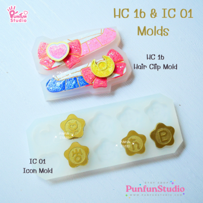HC 16 + IC 01 Mold  / Set 2 Molds / Sailor Hair Clip Mold / Sailor Icon Mold / Silicone Mold