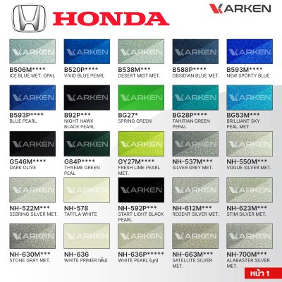 สีพ่นรถยนต์ 2K KARKEN สำหรับ Honda (ฮอนด้า) ขนาด 1 ลิตร | เฉดสีตรงรุ่นจากโรงงาน พ่นง่าย แห้งไว