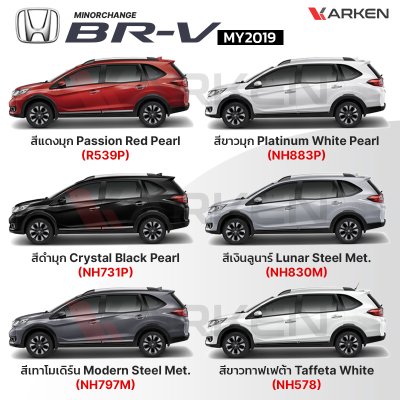 สีแต้มรถยนต์ 2K KARKEN สำหรับ Honda BR-V (ฮอนด้า บีอาร์-วี) | เฉดสีตรงรุ่นจากโรงงาน แต้มง่าย แห้งไว