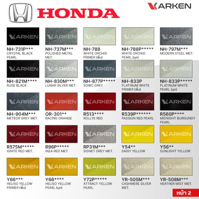 สีพ่นรถยนต์ 2K KARKEN สำหรับ Honda (ฮอนด้า) ขนาด 1 ลิตร | เฉดสีตรงรุ่นจากโรงงาน พ่นง่าย แห้งไว