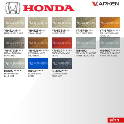 สีพ่นรถยนต์ 2K KARKEN สำหรับ Honda (ฮอนด้า) ขนาด 1 ลิตร | เฉดสีตรงรุ่นจากโรงงาน พ่นง่าย แห้งไว