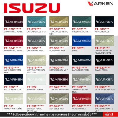 สีพ่นรถยนต์ 2K KARKEN สำหรับ Isuzu (อีซูซุ) ขนาด 1 ลิตร | เฉดสีตรงรุ่นจากโรงงาน พ่นง่าย แห้งไว