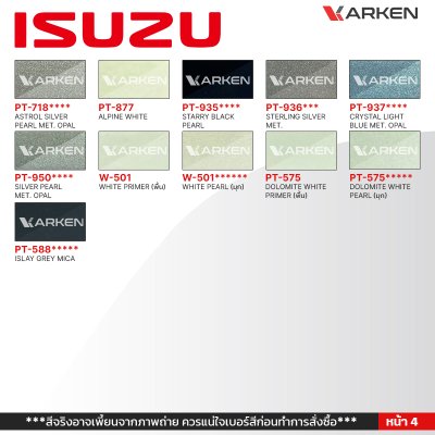 สีพ่นรถยนต์ 2K KARKEN สำหรับ Isuzu (อีซูซุ) ขนาด 1 ลิตร | เฉดสีตรงรุ่นจากโรงงาน พ่นง่าย แห้งไว