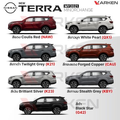 สีแต้มรถยนต์ 2K KARKEN สำหรับ Nissan Terra (นิสสัน เทอร์ร่า) | เฉดสีตรงรุ่นจากโรงงาน แต้มง่าย แห้งไว