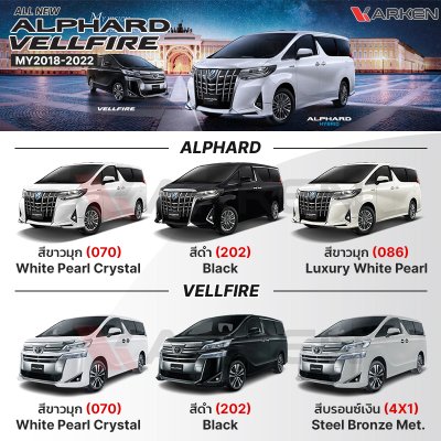 สีแต้มรถยนต์ 2K KARKEN สำหรับ Toyota Alphard (โตโยต้า อัลพาร์ด) | เฉดสีตรงรุ่นจากโรงงาน แต้มง่าย แห้งไว