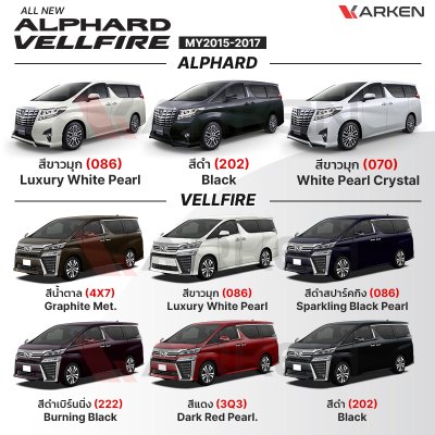 สีแต้มรถยนต์ 2K KARKEN สำหรับ Toyota Alphard (โตโยต้า อัลพาร์ด) | เฉดสีตรงรุ่นจากโรงงาน แต้มง่าย แห้งไว