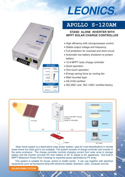 โซลาร์อินเวอร์เตอร์ LEONICS S-120A-M59 เครื่องแปลงกระแสไฟฟ้าชนิดติดตั้งอิสระพร้อมควบคุมการประจุกระแสไฟฟ้าแบบ MPPT