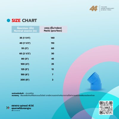 ข้องอบาง 45 ํ PVC 8.5