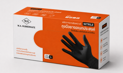W.A. RUBBERMATE DISPOSABLE NITRILE GLOVES TEXTURED 5.0G  BLACK BOX OF 100