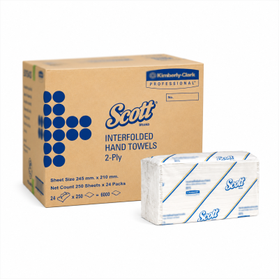 กระดาษเช็ดมือ 2 ชั้น 250 แผ่น SCOTT Interfold (23754) (24 ห่อ / ลัง)
