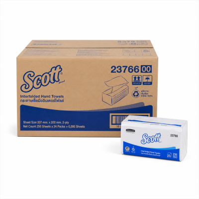 กระดาษเช็ดมือ 2 ชั้น 250 แผ่น SCOTT Interfold (23766) (24 ห่อ / ลัง)