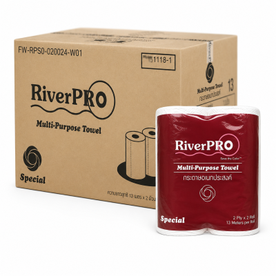 กระดาษม้วนอเนกประสงค์ 2 ชั้น ยาว 13 ม. Riverpro (48 ม้วน / ลัง)