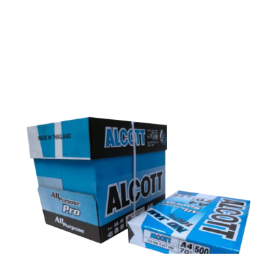 กระดาษถ่ายเอกสาร A4 70 แกรม ALCOTT ฟ้า-ดำ (5รีม/กล่อง)