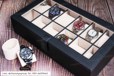 กล่องใส่นาฬิกา 12 เรือน พร้อมหมอน 2in1 รัดสายได้ กล่องนาฬิกาสำหรับคนข้อมือเล็ก Premium 12 Slots Watches Box Organizer  กล่องนาฬิกาสำหรับคนข้อมือเล็ก จะข้อมือเล็กหรือข้อมือใหญ่ก็รัดสายได้ หมอนนิ่ม รองรับหน้าปัด 50มม. ใส่นาฬิกาเรือนใหญ่ได้ งานสวย วัสดุดี กล