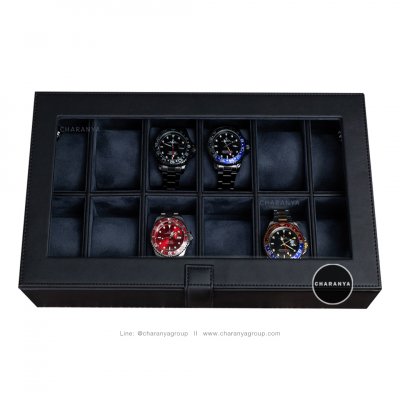 กล่องใส่นาฬิกา 12 เรือน Premium 12 Slots Watches Box Organizer  กล่องสะสมนาฬิกา หมอนนิ่ม รองรับหน้าปัด 50มม. ใส่นาฬิกาเรือนใหญ่ได้ กล่องนาฬิกาสีดำ กล่องใส่นาฬิกา 12 เรือน Premium 12 Slots Watches Box Organizer  กล่องสะสมนาฬิกา หมอนนิ่ม รองรับหน้าปัด 50มม.