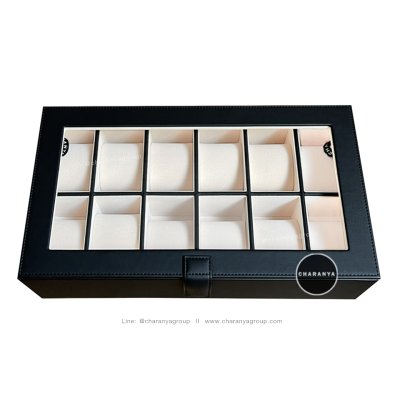 กล่องใส่นาฬิกา 12 เรือน Premium 12 Slots Watches Box Organizer  กล่องสะสมนาฬิกา หมอนนิ่ม รองรับหน้าปัด 50มม. ใส่นาฬิกาเรือนใหญ่ได้ กล่องนาฬิกาสีดำ สีครีม สีขาว