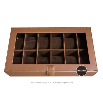 กล่องใส่นาฬิกา 12 เรือน Premium 12 Slots Watches Box Organizer  กล่องสะสมนาฬิกา หมอนนิ่ม รองรับหน้าปัด 50มม. ใส่นาฬิกาเรือนใหญ่ได้ กล่องนาฬิกาสีน้ำตาล