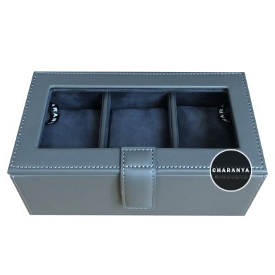 3 PIECE WATCH BOX Storage กล่องนาฬิกา 3 เรือน หุ้มหนังอย่างดี สีเทา Gary งานสวยหรู เกรดพรีเมี่ยม Line: @charanyagroup TEL: 093-6699642