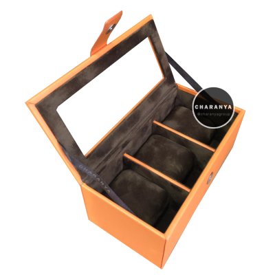 3 PIECE WATCH BOX กล่องนาฬิกา 3 เรือน หุ้มหนังอย่างดี งานสวยหรู เกรดพรีเมี่ยม สีส้ม Orange  Line: @charanyagroup TEL: 093-6699642