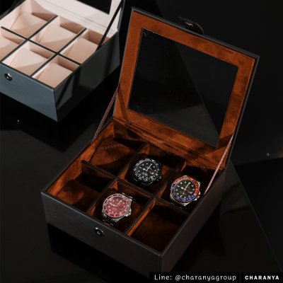 กล่องสะสมนาฬิกา กล่องใส่นาฬิกา กล่องเก็บนาฬิกา กล่องสะสมนาฬิกา 6 เรือน อย่างดี เกรดพรีเมี่ยม หมอน 2 ชั้น 2in1 สำหรับคนข้อมเล็ก Choc สีน้ำตาลเข้ม สีน้ำตาลไหม้ สีช้อค Line: @charanyagroup TEL: 093-6699642