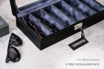 กล่องใส่แว่นกันแดด 6 ช่อง กล่องเก็บแว่นตา กล่องสะสมแว่น กล่องใส่แว่นหลายอัน กล่องแว่นกันแดด อย่างดี หุ้มหนัง 6 Slot Premuim Luxury Sunglass Box 
