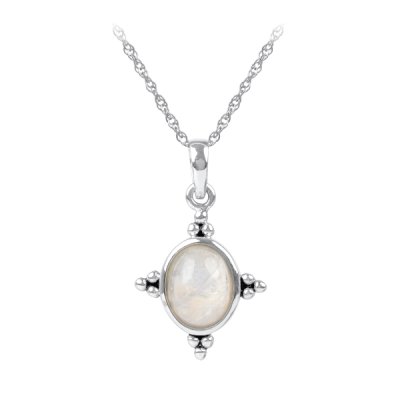 Sterling Silver Rainbow Moonstone Pendant with Chain 18 Inches