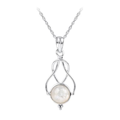 Sterling Silver Rainbow Moonstone Pendant with Chain 18 Inches