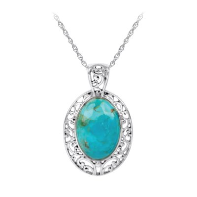 Sterling Silver Turquoise Pendant with Chain 18 Inches