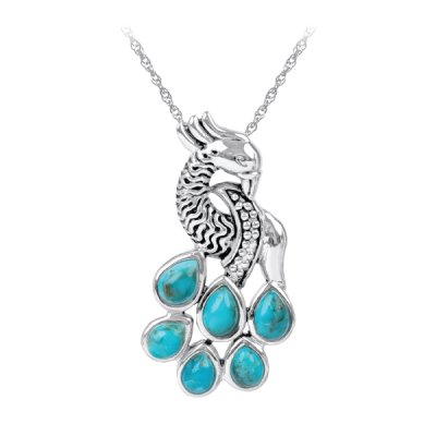 Sterling Silver Turquoise Pendant with Chain 18 Inches
