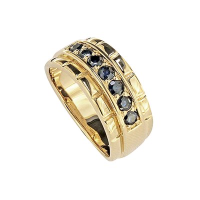 Sterling Silver Black Spinel Men's Ring Over 18K Yellow Gold