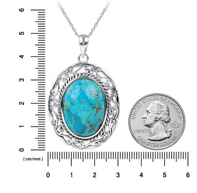 Sterling Silver Turquoise Pendant with Chain 18 Inch
