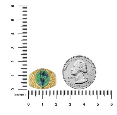 Sterling Silver Azurite Malachite Men's Ring With Yellow Gold Plated