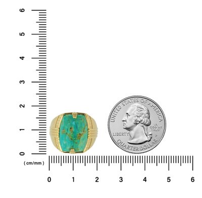 Sterling Silver Turquoise Men's Ring Over 18K Yellow Gold Plated