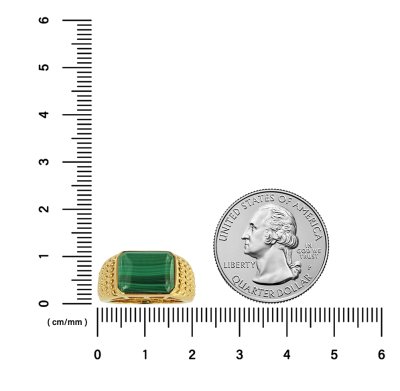 Sterling Silver Malachite Men's Ring over 18K Yellow Gold Plated