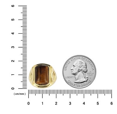 Sterling Silver Tiger's Eye Men's Ring over 18K Yellow Gold Plated