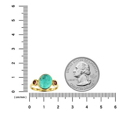 Sterling Silver Turquoise & Rhodolite Ring Over 18K Yellow Gold Plated