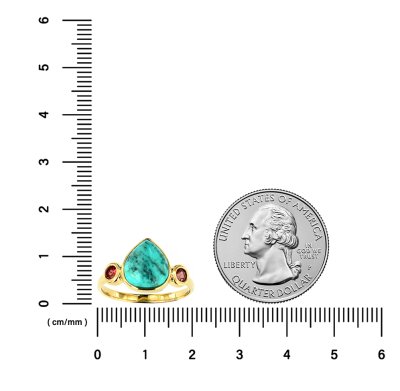 Sterling Silver Turquoise and Rhodolite Ring Over 18K Yellow Gold Plated