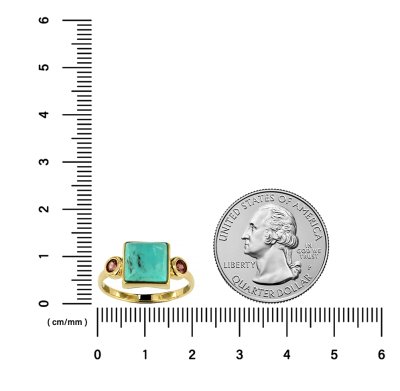 Sterling Silver Turquoise & Rhodolite Ring Over 18K Yellow Gold Plated