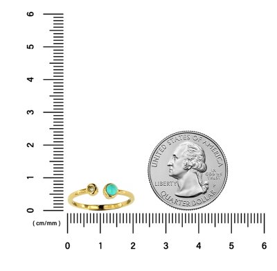 Sterling Silver Turquoise and White Topaz Ring Over 18K Yellow Gold Plated