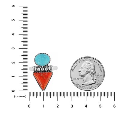 Sterling Silver Turquoise and Coral Ring