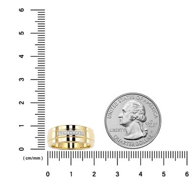 Sterling Silver Diamond Men's Ring Over 18K Yellow Gold