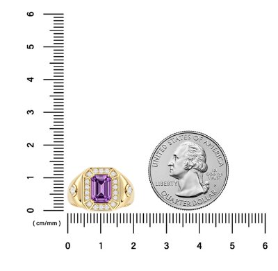 Sterling Silver Amethyst and White Topaz Men's Ring Over 18K Yellow Gold