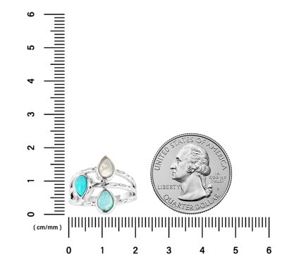 Sterling Silver Turquoise Larimar and Rainbow Moonstone Stone Ring