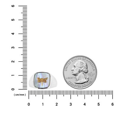 Sterling Silver Mother of Pearl Dragonfly Two Tone Signet Ring