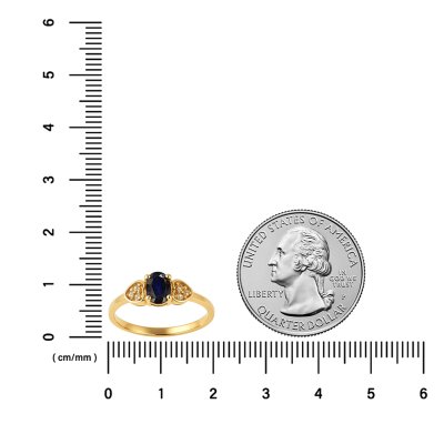 Sterling Silver Blue Sapphire and White Topaz Ring Over Yellow Gold 18K Plated