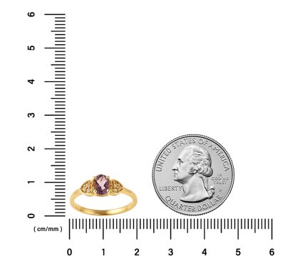 Sterling Silver Amethyst and White Topaz Ring Over Yellow Gold 18K Plated