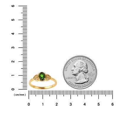 Sterling Silver Chrome Diopside and White Topaz Ring Over 18K Yellow Gold Plated