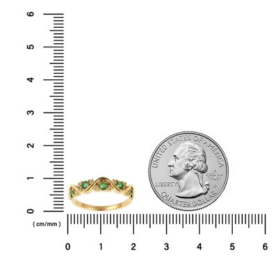 Sterling Silver Emerald Band Ring Over 18K Yellow Gold Plated