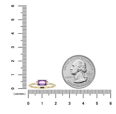 Sterling Silver African Amethyst and White Topaz Ring Over 18K Yellow Gold Plated