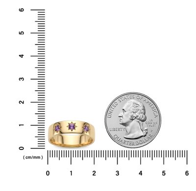 Sterling Silver Amethyst Northstar Ring Over 18K Yellow Gold Plated